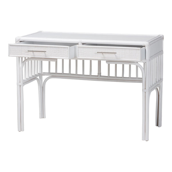 Bali & Pari Onella Handcrafted Natural Rattan Two Drawer Boho Coastal Writing Desk