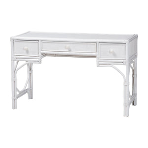 Baxton Studio Bali & Pari Arben Handcrafted Rattan Writing Desk with Three Woven Drawers WS305-Med-White Rattan-Desk