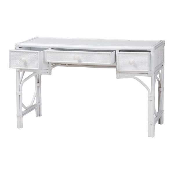 Bali & Pari Arben Handcrafted Rattan Writing Desk with Three Woven Drawers
