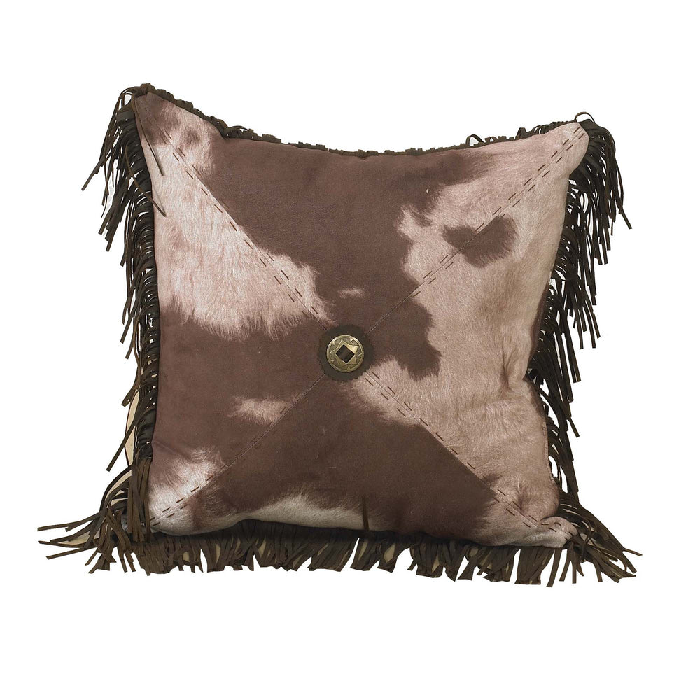 Hiend Accents Cowhide Star Concho Pillow - Luxurious Faux Suede Accent With Western Elegance For Home Décor Cream,Brown  Ws3067p2