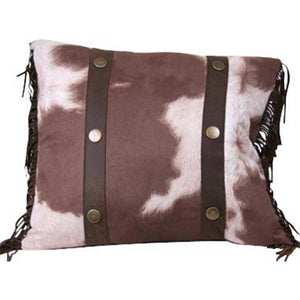 Hiend Accents Cowhide Fringe Pillow – Luxurious Faux Suede Accent With Rustic Charm And Brass Stud Detailing Cream,Brown  Ws3067p3