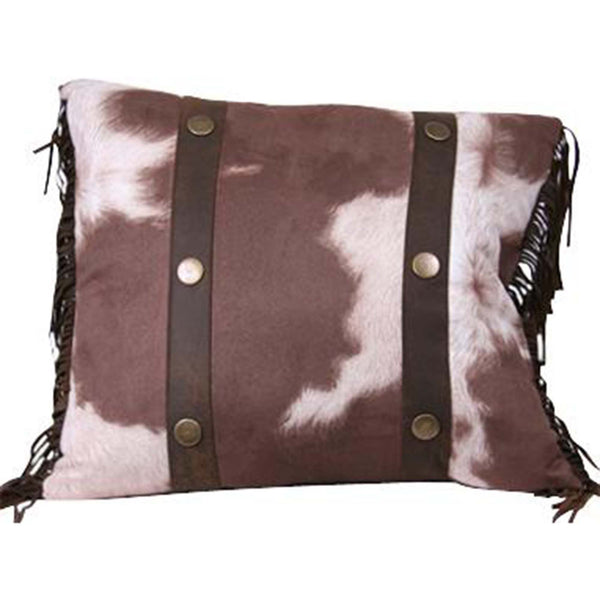 Hiend Accents Cowhide Fringe Pillow – Luxurious Faux Suede Accent With Rustic Charm And Brass Stud Detailing Cream,Brown  Ws3067p3