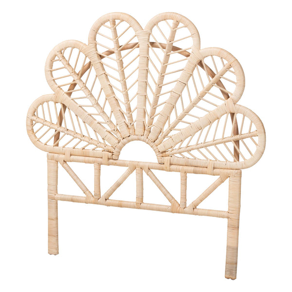 Baxton Studio Bali & Pari Lolita Handcrafted Rattan Twin Headboard with Sculptural Leaf Openwork WS307-Natural Brown Rattan-Twin-HB