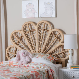Bali & Pari Lolita Handcrafted Rattan Twin Headboard with Sculptural Leaf Openwork