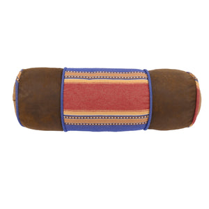Hiend Accents Denim Neckroll - Cozy Decorative Accent With Striking Stripes And Rustic Faux Leather Edges Brown,Red,Blue  Ws3079p7