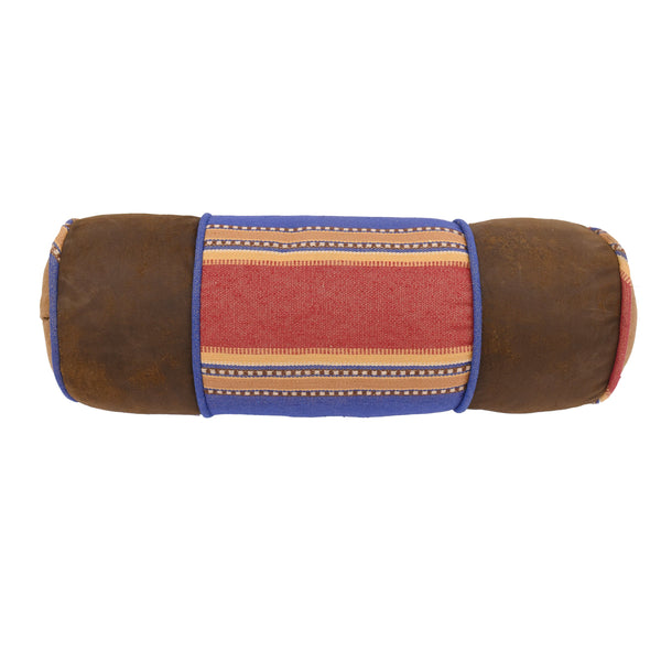 Hiend Accents Denim Neckroll - Cozy Decorative Accent With Striking Stripes And Rustic Faux Leather Edges Brown,Red,Blue  Ws3079p7