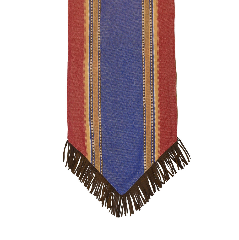 Hiend Accents Denim Table Runner - Elevate Your Dining With Rustic Charm And Fringe Detail For Any Occasion Blue,Red,Tan  Ws3079r