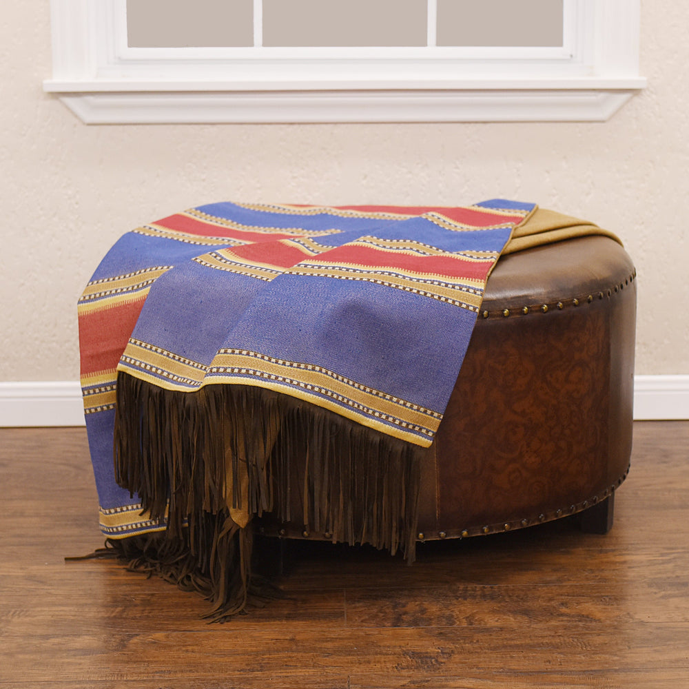 Hiend Accents Denim Throw - Eye-catching Striped Design With Fringe Finish For Rustic Western Home Decor Charm Blue,Red,Tan 100% Polyester Ws3079th