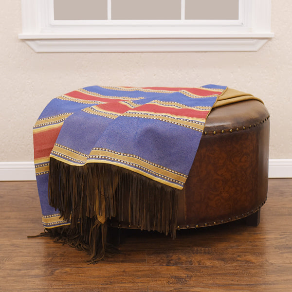 Hiend Accents Denim Throw - Eye-catching Striped Design With Fringe Finish For Rustic Western Home Decor Charm Blue,Red,Tan 100% Polyester Ws3079th