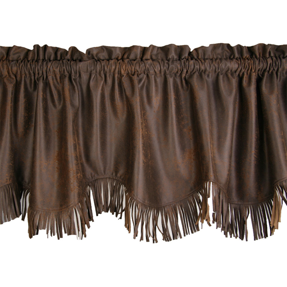 Hiend Accents Fringed Faux Suede Valance - Elevate Your Space With Rustic Elegance And Stylish Scalloped Detail Brown 100% Polyester Ws3182v2