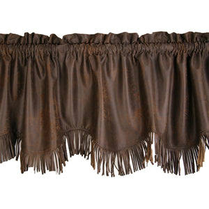Hiend Accents Fringed Faux Suede Valance - Elevate Your Space With Rustic Elegance And Stylish Scalloped Detail Brown 100% Polyester Ws3182v2