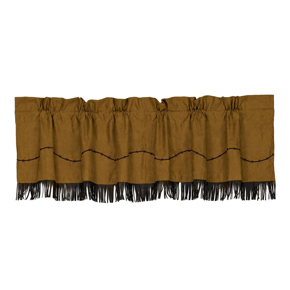 Hiend Accents Barbwire Fringed Valance - Rustic Elegance With Intricate Embroidery And Faux Leather Sophistication Tan 100% Polyester Ws3182v3