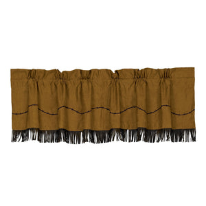 Hiend Accents Barbwire Fringed Valance - Rustic Elegance With Intricate Embroidery And Faux Leather Sophistication Tan 100% Polyester Ws3182v3