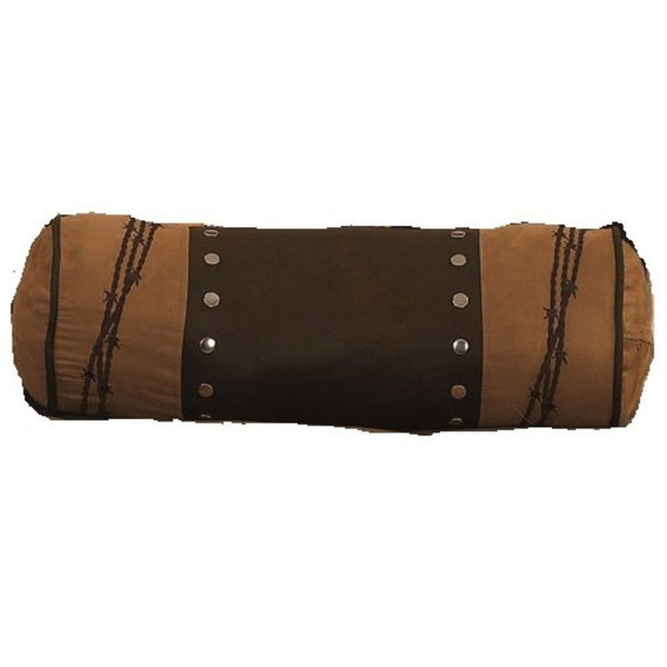 Hiend Accents Barbwire Neckroll Pillow - Rustic Faux Suede Accent With Elegant Embroidery For Western Decor Charm Multi Shel, 100% Polyester. Filling, 100% Polyester Ws3190p7