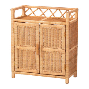 Bali & Pari Hendrina Handcrafted Rattan Mahogany Shoe Cabinet Boho Entryway Organizer