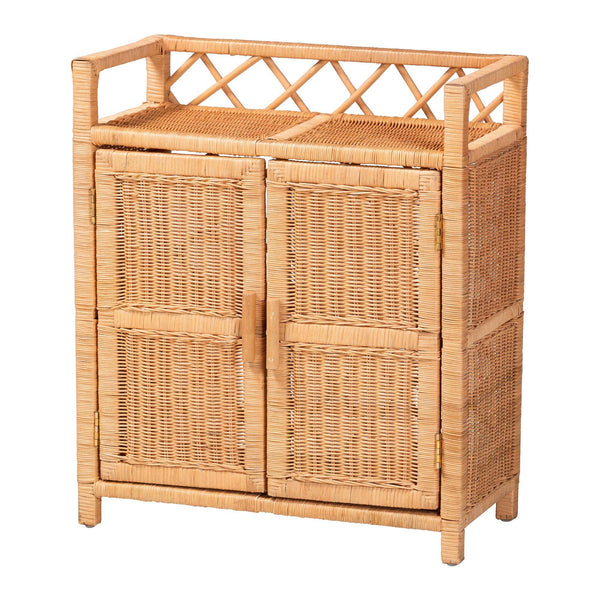 Bali & Pari Hendrina Handcrafted Rattan Mahogany Shoe Cabinet Boho Entryway Organizer