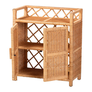 Bali & Pari Hendrina Handcrafted Rattan Mahogany Shoe Cabinet Boho Entryway Organizer