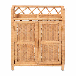 Bali & Pari Hendrina Handcrafted Rattan Mahogany Shoe Cabinet Boho Entryway Organizer