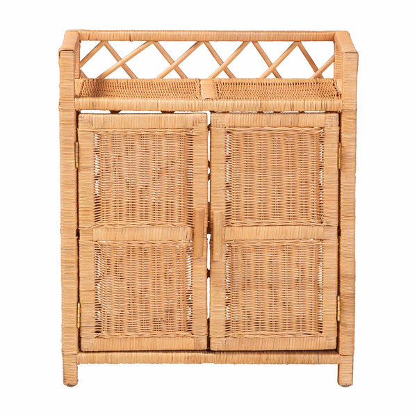 Bali & Pari Hendrina Handcrafted Rattan Mahogany Shoe Cabinet Boho Entryway Organizer