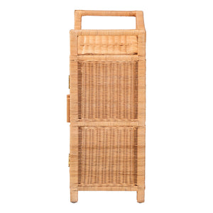 Bali & Pari Hendrina Handcrafted Rattan Mahogany Shoe Cabinet Boho Entryway Organizer