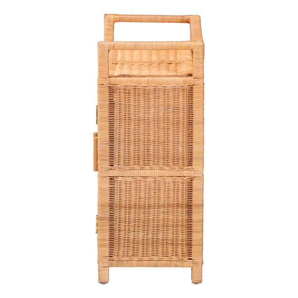 Bali & Pari Hendrina Handcrafted Rattan Mahogany Shoe Cabinet Boho Entryway Organizer