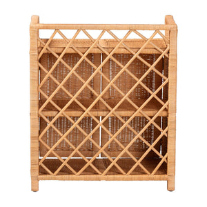 Bali & Pari Hendrina Handcrafted Rattan Mahogany Shoe Cabinet Boho Entryway Organizer
