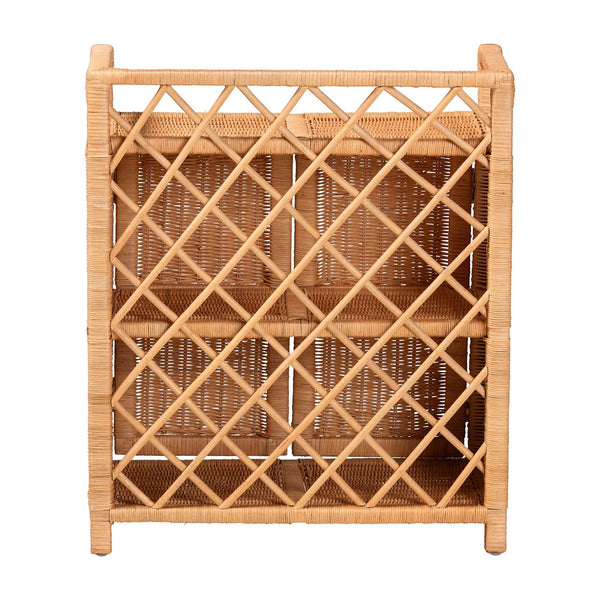 Bali & Pari Hendrina Handcrafted Rattan Mahogany Shoe Cabinet Boho Entryway Organizer