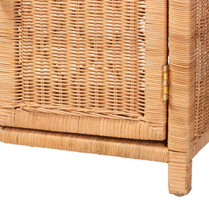 Bali & Pari Hendrina Handcrafted Rattan Mahogany Shoe Cabinet Boho Entryway Organizer