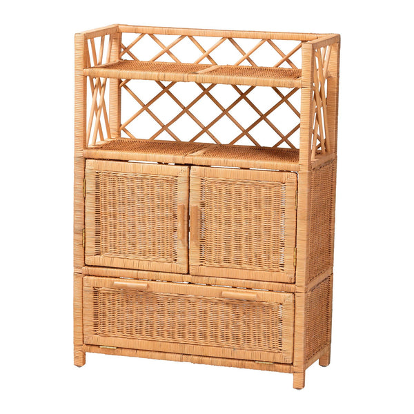 Baxton Studio Bali & Pari Hendrina Handcrafted Rattan Mahogany Shoe Cabinet Boho Entryway Organizer 4-Tier WS330-Honey Ada Rattan-Shoe Cabinet