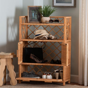 Bali & Pari Hendrina Handcrafted Rattan Mahogany Shoe Cabinet Boho Entryway Organizer