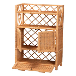 Bali & Pari Hendrina Handcrafted Rattan Mahogany Shoe Cabinet Boho Entryway Organizer