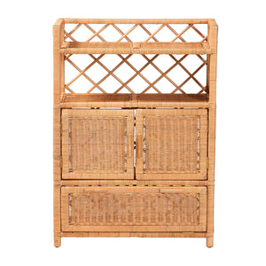 Bali & Pari Hendrina Handcrafted Rattan Mahogany Shoe Cabinet Boho Entryway Organizer