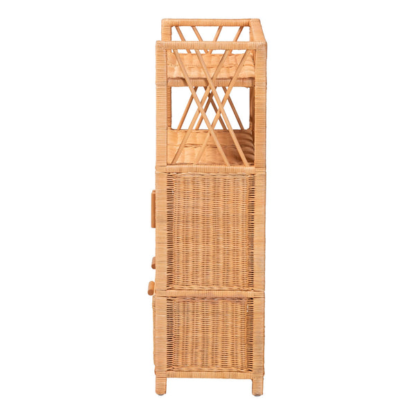 Bali & Pari Hendrina Handcrafted Rattan Mahogany Shoe Cabinet Boho Entryway Organizer