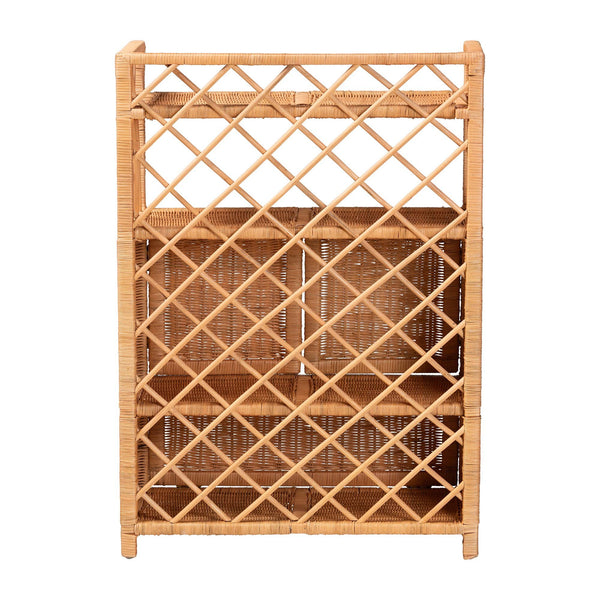 Bali & Pari Hendrina Handcrafted Rattan Mahogany Shoe Cabinet Boho Entryway Organizer