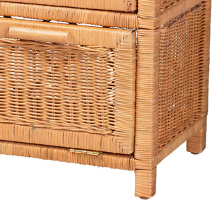 Bali & Pari Hendrina Handcrafted Rattan Mahogany Shoe Cabinet Boho Entryway Organizer