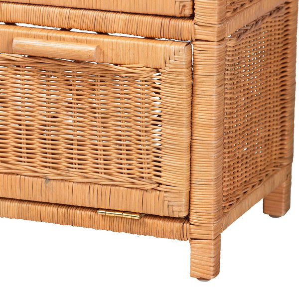 Bali & Pari Hendrina Handcrafted Rattan Mahogany Shoe Cabinet Boho Entryway Organizer