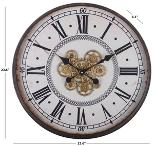 Safavieh Worthington Roman Numeral Gear Wall Clock With Tempered Glass Face For Modern Decor WS360102