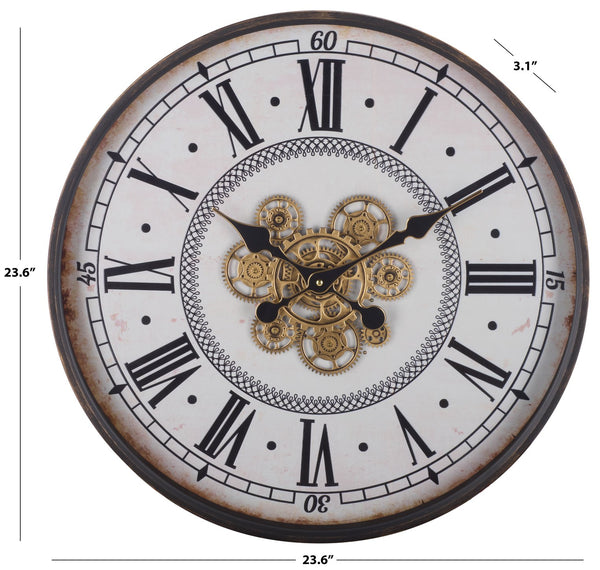 Safavieh Worthington Roman Numeral Gear Wall Clock With Tempered Glass Face For Modern Decor WS360102