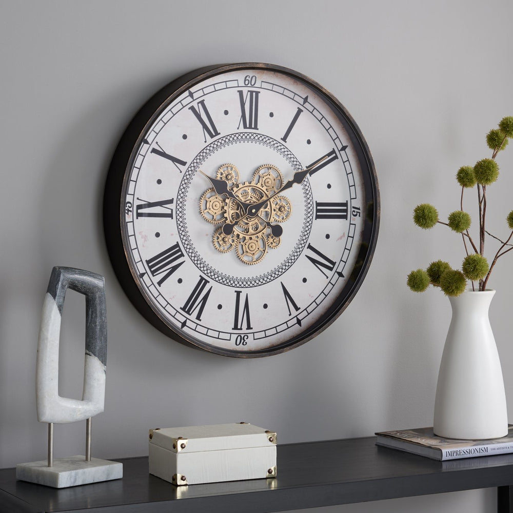 Safavieh Worthington Roman Numeral Gear Wall Clock With Tempered Glass Face For Modern Decor WS360102