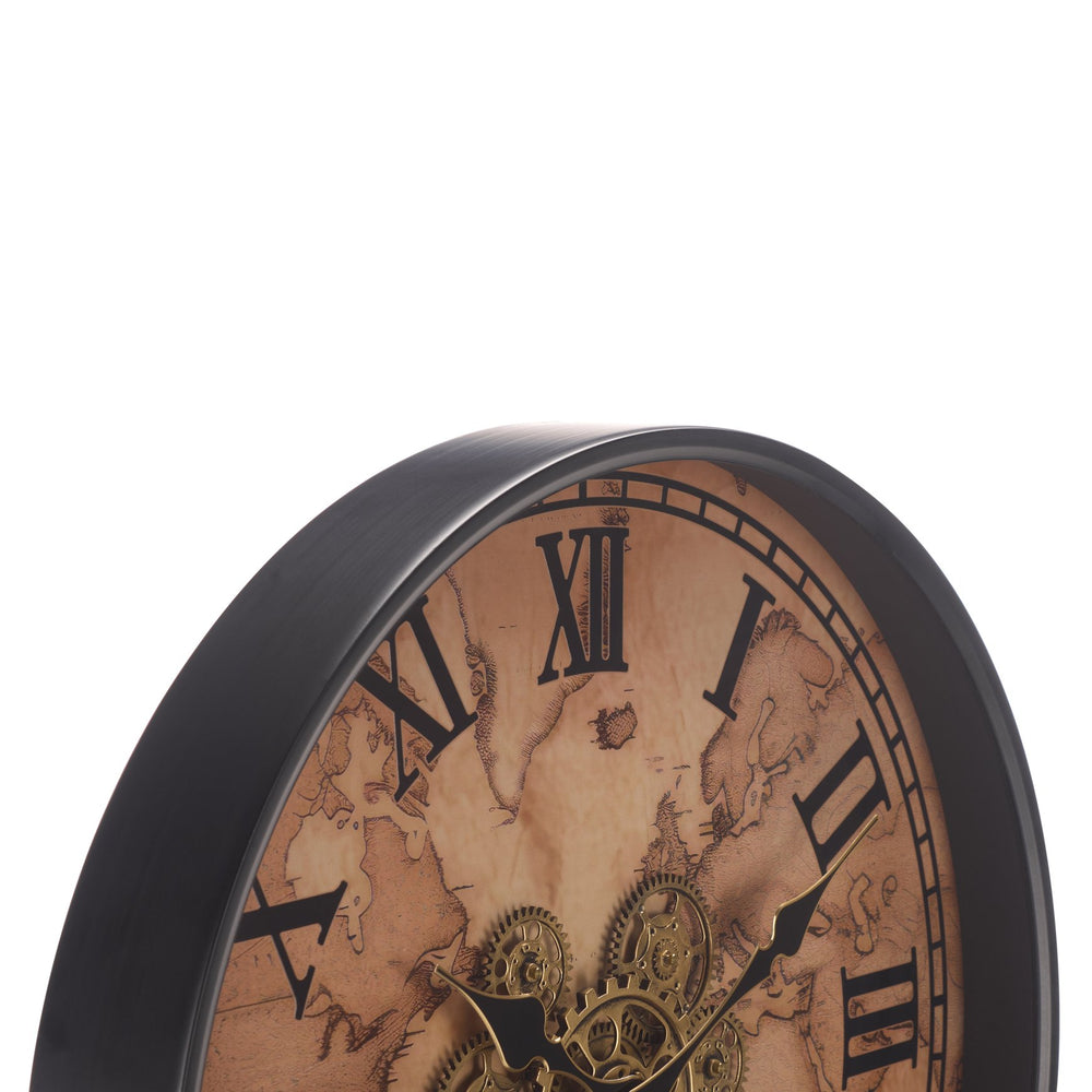 Safavieh Edson World Map Gear Wall Clock Vintage Industrial Mdf Frame For Office Or Living Room WS360315