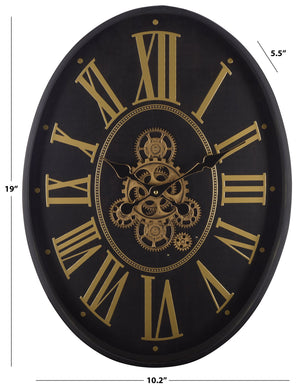 Safavieh Crosby Oval Wall Clock With Roman Numerals And Industrial Gear Motif For Modern Interiors WS360501
