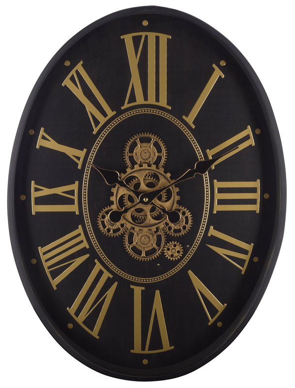 Safavieh Crosby Oval Wall Clock With Roman Numerals And Industrial Gear Motif For Modern Interiors WS360501