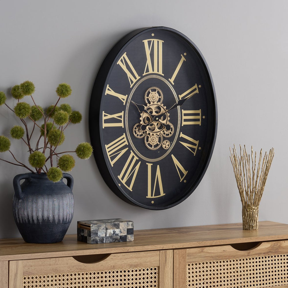 Safavieh Crosby Oval Wall Clock With Roman Numerals And Industrial Gear Motif For Modern Interiors WS360501