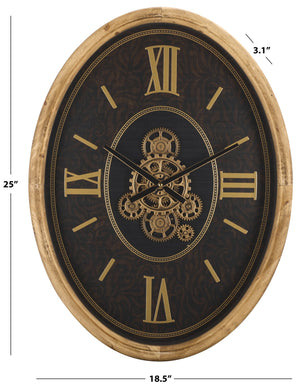 Safavieh Effi Oval Wall Clock With Exposed Gear Accents Roman Numeral Mdf Frame Decor Piece WS360601