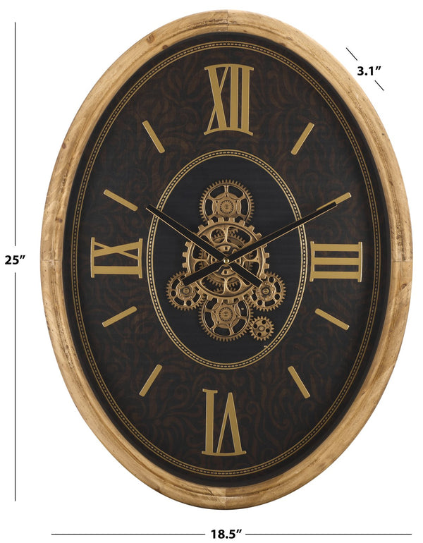 Safavieh Effi Oval Wall Clock With Exposed Gear Accents Roman Numeral Mdf Frame Decor Piece WS360601