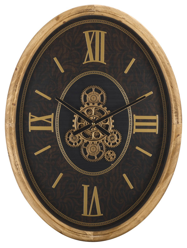 Safavieh Effi Oval Wall Clock With Exposed Gear Accents Roman Numeral Mdf Frame Decor Piece WS360601