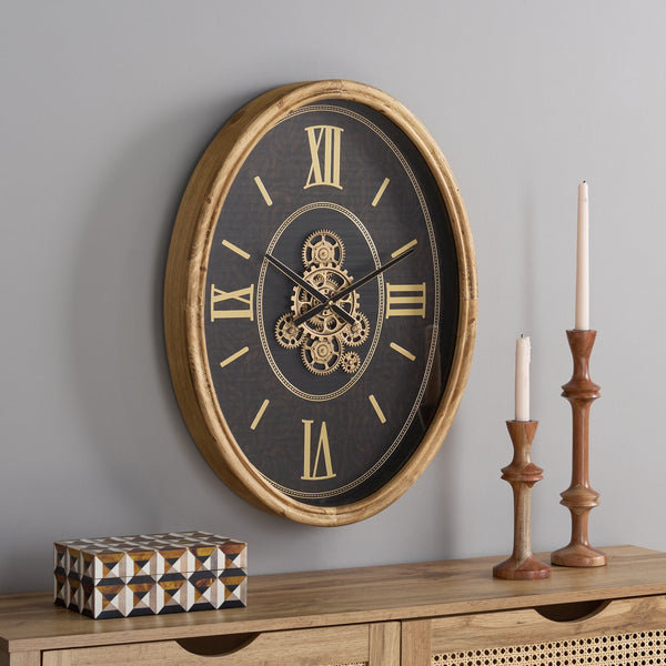 Safavieh Effi Oval Wall Clock With Exposed Gear Accents Roman Numeral Mdf Frame Decor Piece WS360601