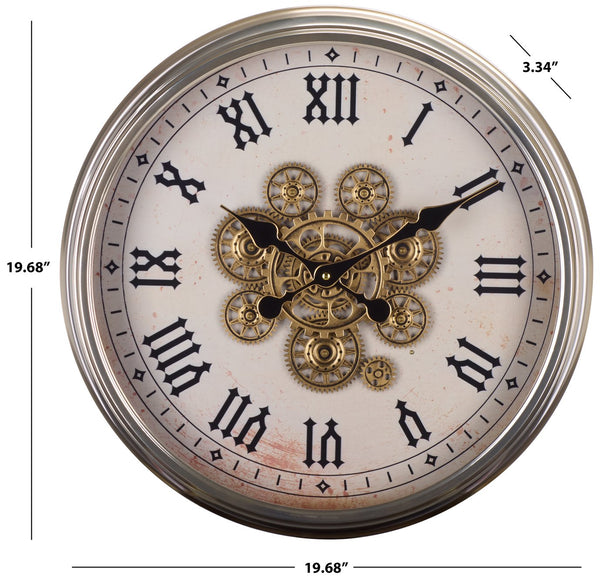 Safavieh Hayward Roman Numeral Gear Wall Clock With Quartz Movement For Modern Living Spaces WS360802