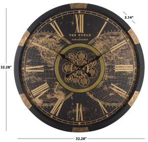Safavieh Ephersyn Industrial Gear Wall Clock With Tempered Glass Face For Modern Living Spaces WS360901