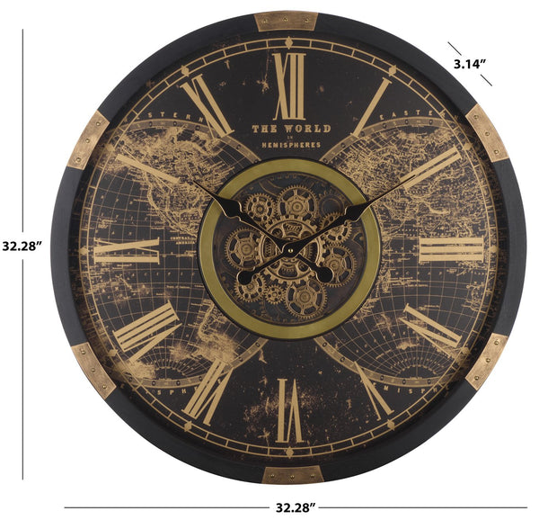 Safavieh Ephersyn Industrial Gear Wall Clock With Tempered Glass Face For Modern Living Spaces WS360901